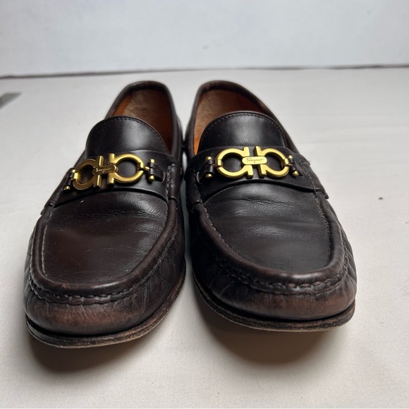 Salvatore Ferragamo Dark Brown Loafers with Gold Accent - Picture 2 of 10